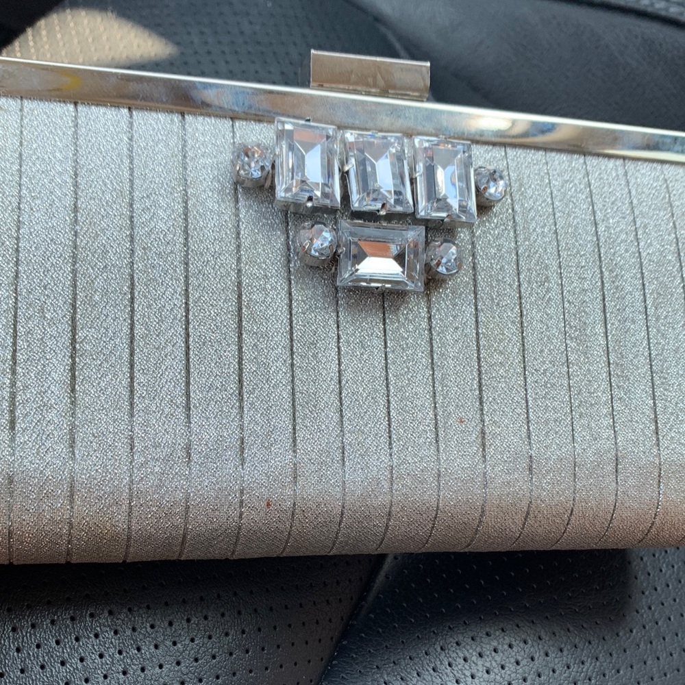 White House black market Elegant Silver Clutch with Crystal Accents